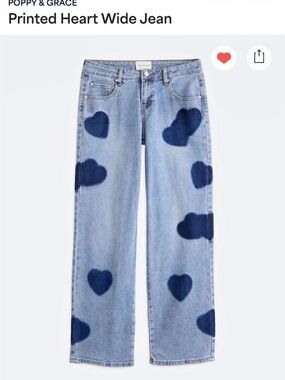 Poppy & Grace Printed Heart Wide Jean Blue Jeans